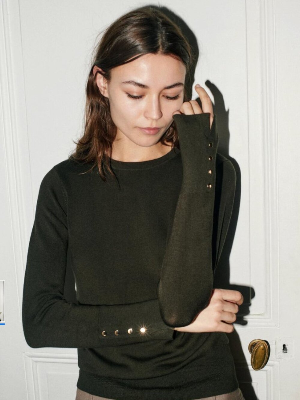 Zara black crewneck knit sweater classic old money quiet luxury office gold